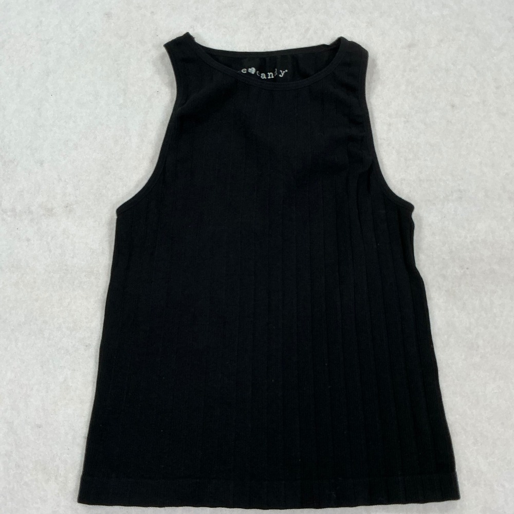 Eye Candy Womens Ribbed Tank Top Black Sleeveless High Neck Stretch S/M 1475